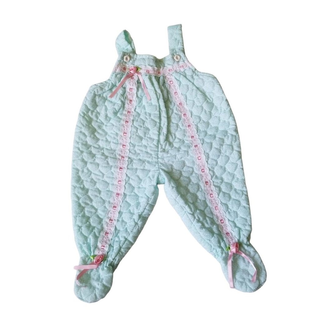 Quilted Baby Overalls Tiny Tots Original Vintage Girl 6 to 9 Months Lace Ribbon